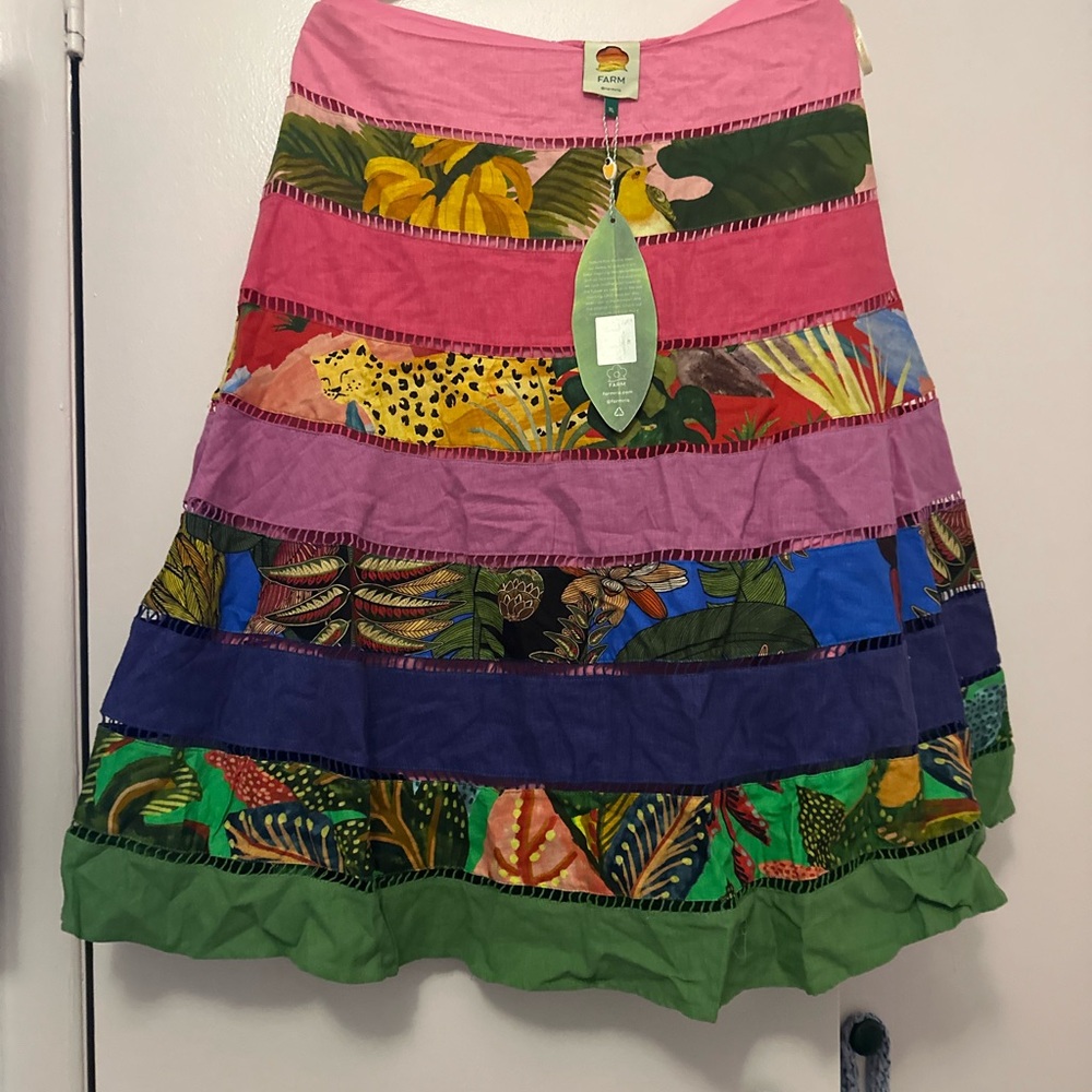 FARM Rio Pink and Purple Tiered A-Line Skirt Resort Wear
